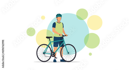 Cyclist With Bike Illustration Showcases Active Lifestyle And Eco-Friendly Transportation