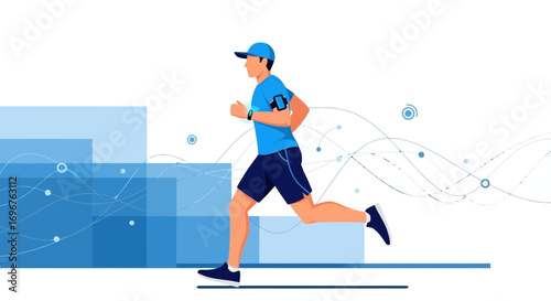 Energetic Runner Embracing Fitness Technology And Modern Running Visuals