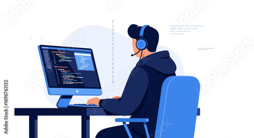 Dedicated Professional Programmer Focused on Complex Coding on Computer Screen