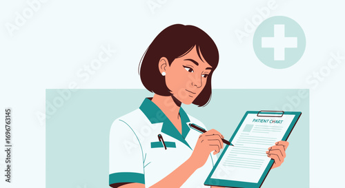 Dedicated Medical Professional Recording Information on Patient Chart in Modern Clinic Setting