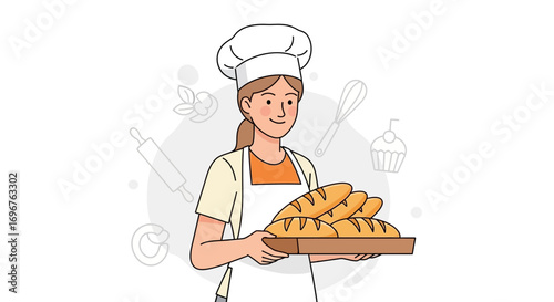 Delighted Baker Holding Fresh Bread, Ideal For Bakery Advertising Or Food Blogging
