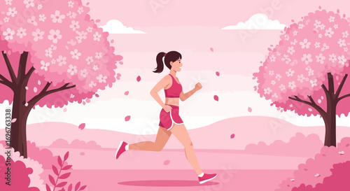 Energetic Runner Joyfully Embracing Springtime Amidst Blooming Cherry Blossoms