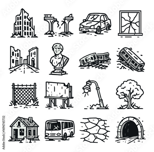 Abandoned urban icons: buildings, transportation, and nature in decay
