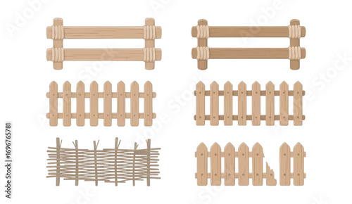 wooden fence isolated on white, protection  illustration, vector 