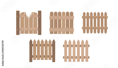 wooden fence isolated, protection timber, vector  