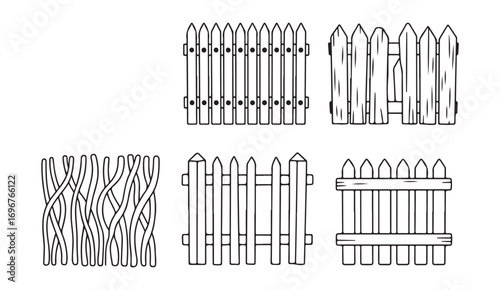 set of wooden fence isolated
