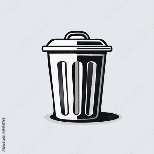 Trash Can Icon A Simple Black and White Design for Waste Disposal and Environmental Awareness
