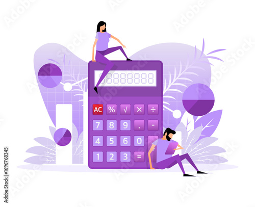 Financial calculation concept with people and calculator