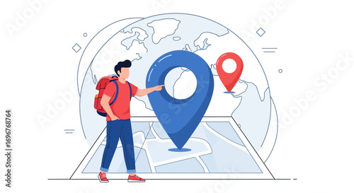 Globetrotter Exploring Destinations Worldwide With Map Navigation and Location Pins