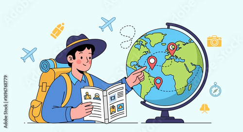 Globetrotter Planning Adventures: Exploring The World With Map, Passport, And Backpack