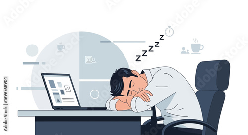 Exhausted Employee Sleeping at Desk Depicting Overwork and Fatigue during Office Hours