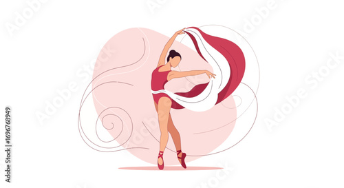 Graceful Ballerina Dancing With Flowing Fabric Around A Pink Background