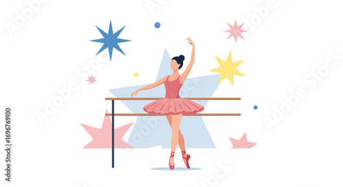 Graceful Ballet Dancer with a Rose-Tinted Attire Performing on a White Background