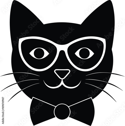 Cat with Glasses and Bow Tie Silhouette