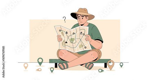 Explorer Puzzled by Complex Map on his Journey to the Unknown Destinations
