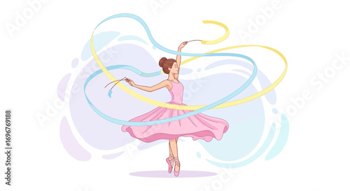 Graceful Dancer Performing With Ribbons In A Pastel Hue Illustrative Artistic Expression