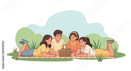 Family Enjoying Leisure Time Outdoors With A Picnic Basket On A Sunny Day Delight