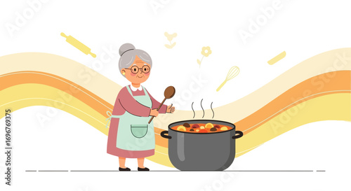 Grandmother Preparing Delicious Food In Her Kitchen, Warming The Viewer's Heart Always