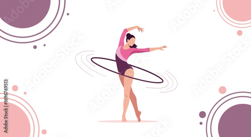 Gymnast Performing Artistic Movement With Hula Hoop And Abstract Geometric Art