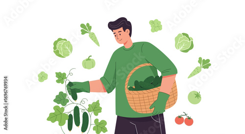 Farmer Harvesting Fresh Vegetables From His Garden For Sustainable Living