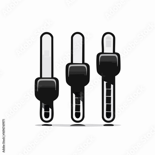 Vector illustration of three black and white faders representing balance, control, and settings for a user interface