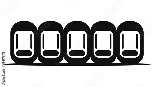 Minimalist capsule hotel icon. Black and white vector graphic of pod hotel accommodation. Modern, simple design for budget travel and futuristic lodging concepts, isolated on white background.