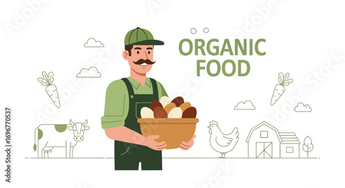 Farmer Showcasing Harvest and Organic Food Concepts in Agricultural Farming Scenarios