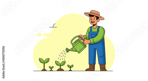 Farmer Watering Young Plants, Cultivating Growth, and Cultivating Hope in the Garden