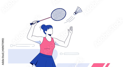 Female Athlete Playing Badminton Demonstrates Sport And Athleticism In A Vector Illustration
