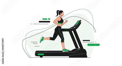 Female Athlete Running On Treadmill Illustration For Exercise And Fitness Goals