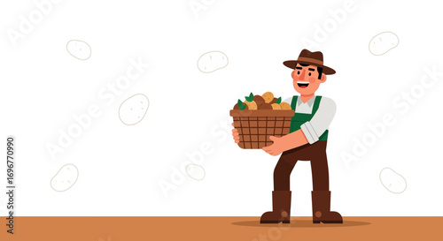 Harvesting Bounty: A Cheerful Farmer's Portrait Presenting Potatoes With Pride