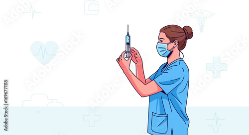 Healthcare Professional Prepares Injection, Ready for A Medical Procedure, Vector Illustration