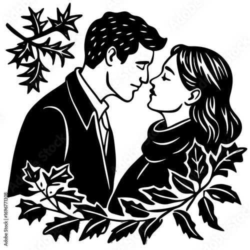 Passionate Couple Kiss Silhouette Illustration