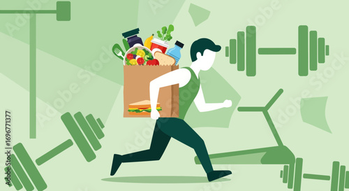 Healthy Living Portrayed With Food Delivery, Fitness Equipment, And Energetic Person