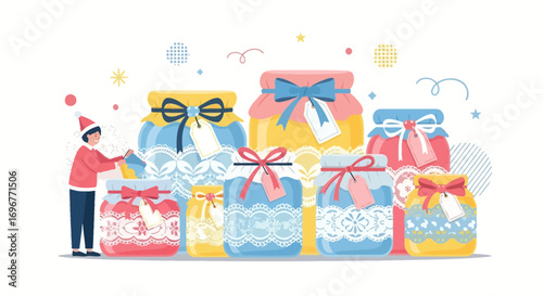 Festive Jars Decorated with Ribbons And Lace Ready For Gift Giving and Celebrations