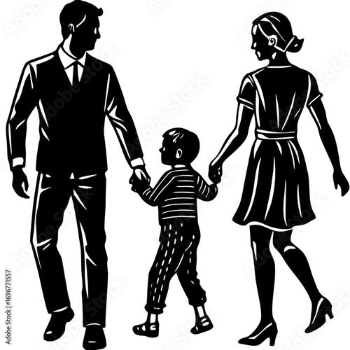 Family Walk Silhouette Illustration