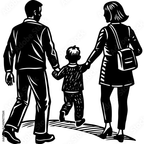 Family Walk Silhouette Illustration