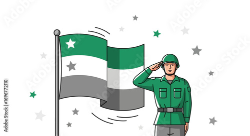 Illustration of A Soldier Saluting a Flag, Representing Patriotism and National Pride.