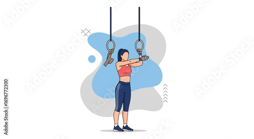 Fitness Enthusiast Stretching With Gymnastics Rings, Preparing For Workout Session Image
