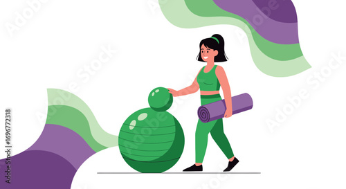 Fitness Enthusiast With Exercise Equipment, Yoga Mat, and A Smiling Pose of Woman