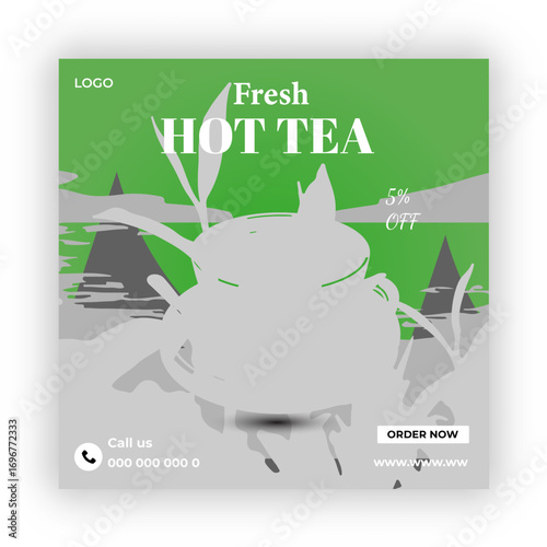 A box of tea  is labeled as tea flyer design 

