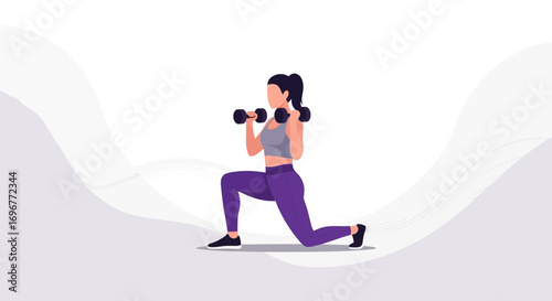 Fitness Female Exercising Lunge With Dumbbells While Training For A Healthy Lifestyle