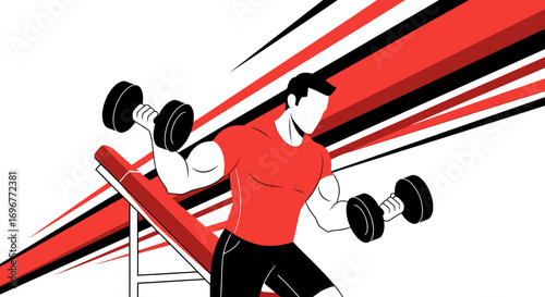 Fitness Illustration Featuring a Man Exercising With Dumbbells For Strength Training And Health