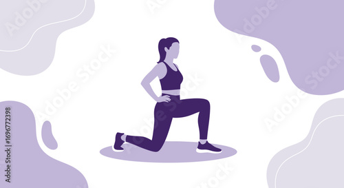 Fitness Illustration Of Woman Performing Lunge Exercise In Purple, Simple Workout Graphic