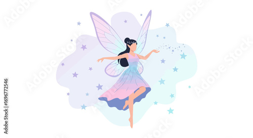 Illustrative Depiction Of A Winged Fairy Performing Magic In A Whimsical Celestial Setting