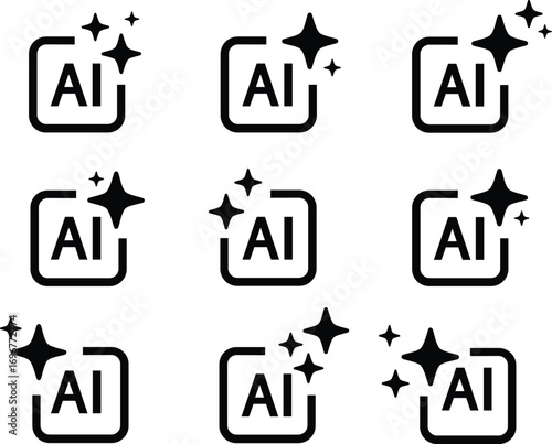 AI generate icon set. AI sparkle star with square icon , Generative Ai logo set. Artificial intelligence icon symbol. Vector illustration !