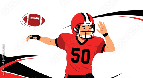 Football Player Dressed For A Game, Throwing The Ball, Modern Illustration