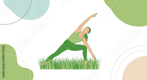 Illustrative Practice Of Physical Exercises, Nature Infused, Vibrant Style And Poses