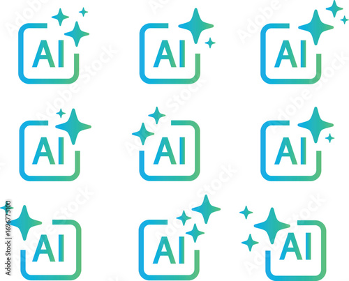 AI generate icon set. AI sparkle star with square icon , Generative Ai logo set. Artificial intelligence icon symbol. Vector illustration !