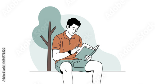 Individual Absorbed In Reading A Book While Enjoying The Fresh Outside Air